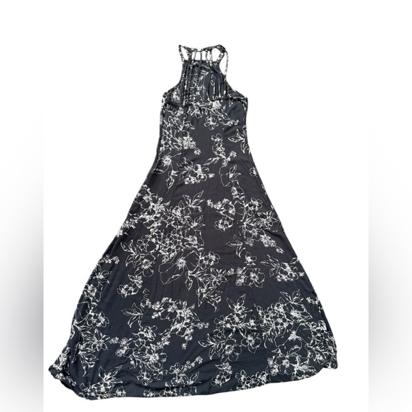 A&F high neck floral gray print maxi dress size large - Picture 2 of 14